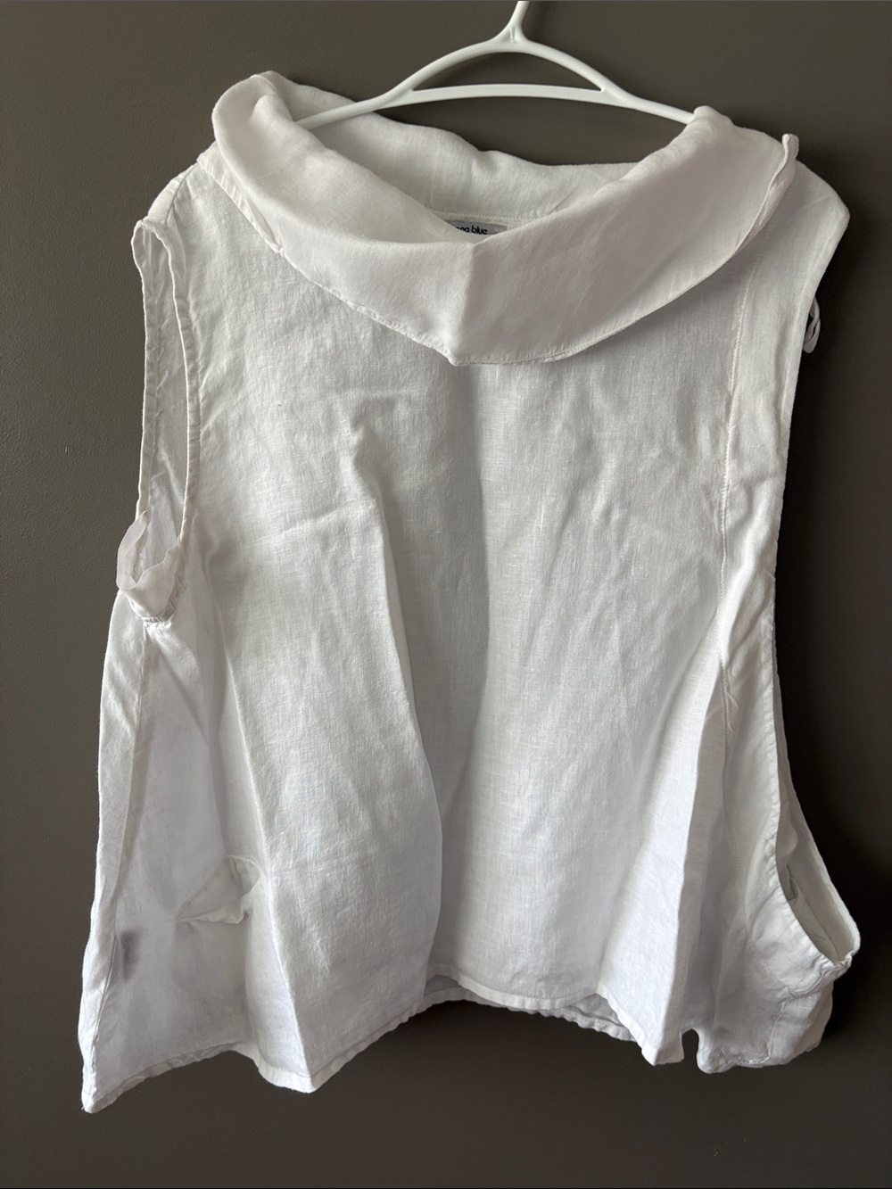 Sleeveless White Linen Hooded Tunic Top